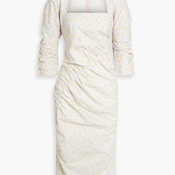Ganni Cream Ruched Midi Dress - Picture 4 of 6